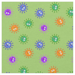 Cute Cartoon Corona Virus Covid 19 Viruses Green Fabric