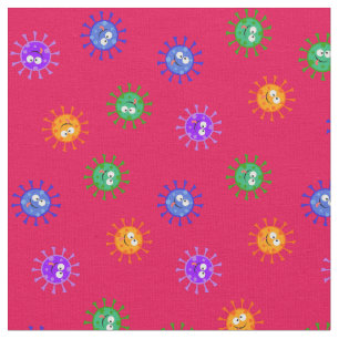 Cute Cartoon Corona Virus Covid 19 Viruses Pink Fabric