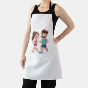 Cute Cartoon Couple Jogging Together – Healthy Lif Apron