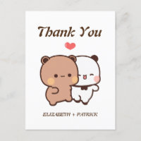 Cute cartoon couple, Kawaii Bear & Panda Thank You