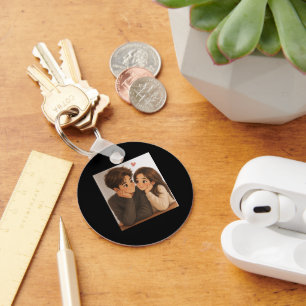 Cute Cartoon Couple Key Ring