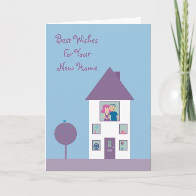 Cute Cartoon Couple & Pets New Home Customisable Card (Front)