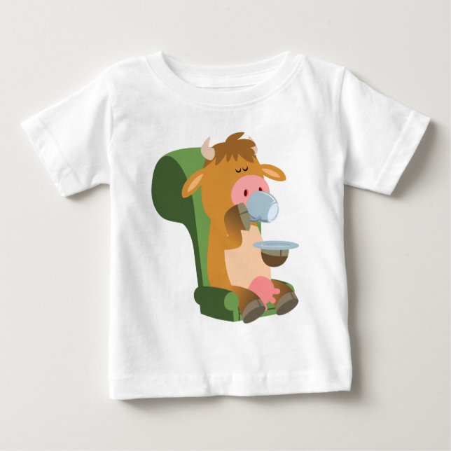 Cute Cartoon Cow and a Nice Cuppa Baby T-Shirt (Front)