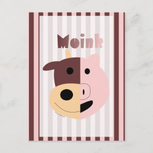 Cute cartoon cow and pig = Moink postcard