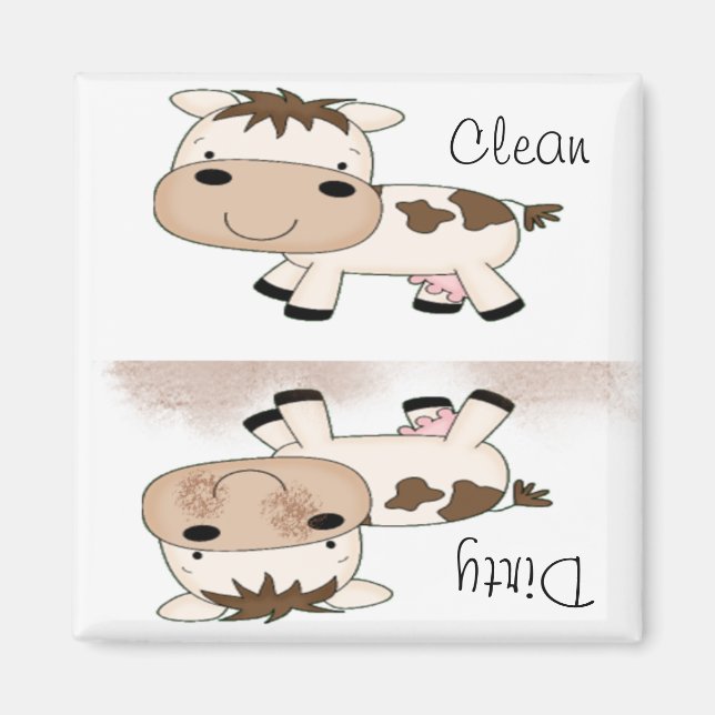 Cute Cartoon Cow Cean and Dirty Magnet (Front)