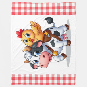 cute cartoon cow/chicken fleece blanket