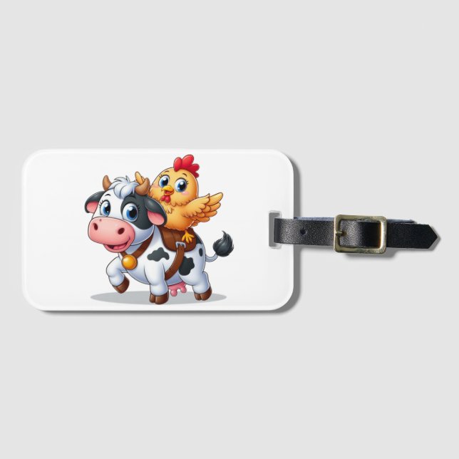 cute cartoon cow/chicken luggage tag (Front Horizontal)