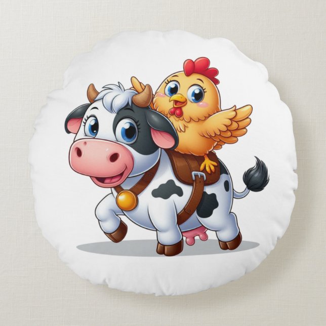 cute cartoon cow/chicken round cushion (Front)