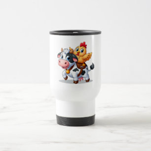cute cartoon cow/chicken travel mug