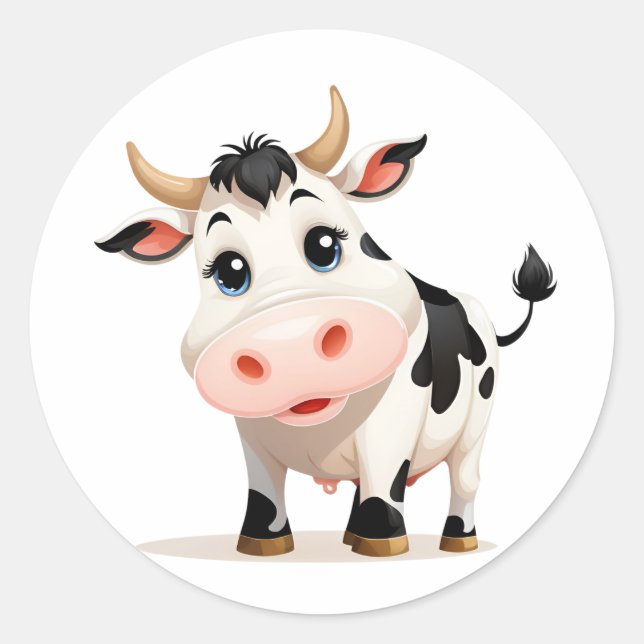 cute cartoon cow classic round sticker (Front)