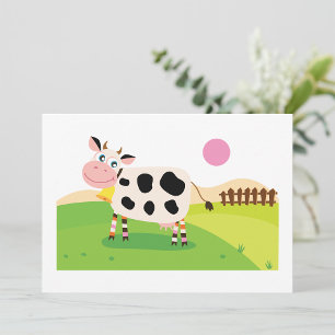 Cute Cartoon Cow in Sunny Farm Field Invitation