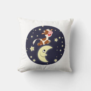 Cute Cartoon Cow Jumping Over The Moon Pillow
