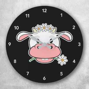 Cute Cartoon Cow   Kawaii Farm Animal Round Clock