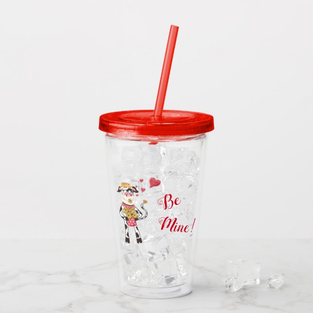 Cute cartoon cow Valentine's Day tumbler (Back Ice)