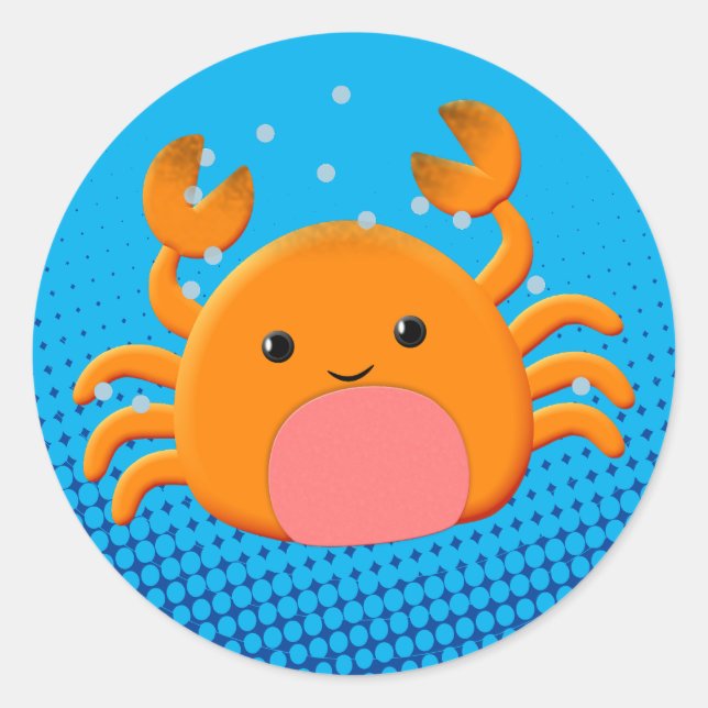 Cute Cartoon Crab Blue Ocean Classic Round Sticker (Front)