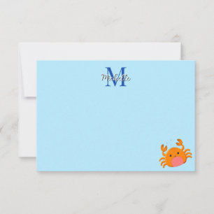 Cute Cartoon Crab Blue Ocean Lined Custom Card