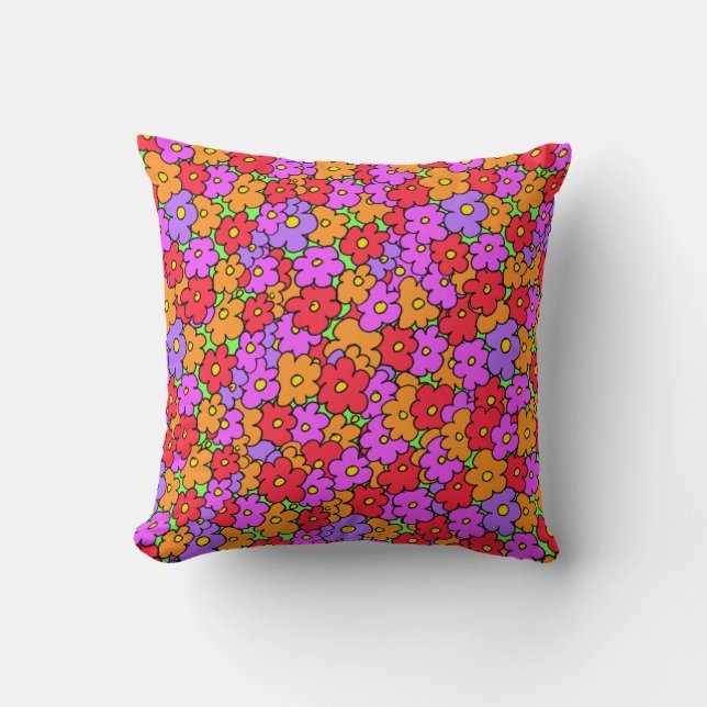 Cute Cartoon Crazy Colour Flowers Cushion (Front)