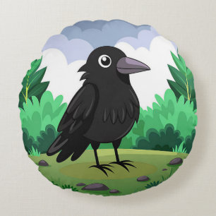 Cute Cartoon Crow Funny Bird Decorative Round Cushion