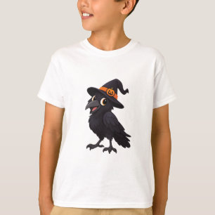 Cute Cartoon Crow Raven with Witch Hat T-Shirt