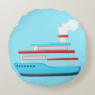 Cute Cartoon Cruise Ship Round Pillow
