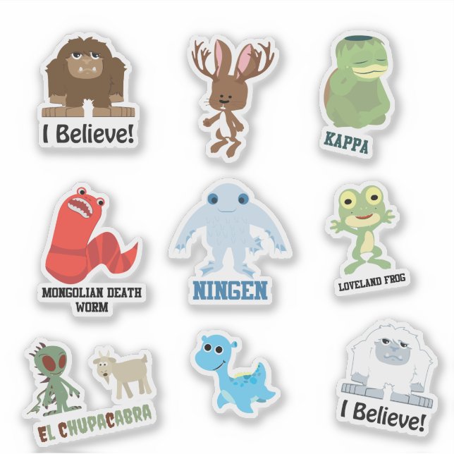 Cute Cartoon Cryptids and Monsters Sticker Set (Front)
