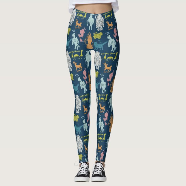 Cute Cartoon Cryptids Cryptozoology Guide Leggings (Front)