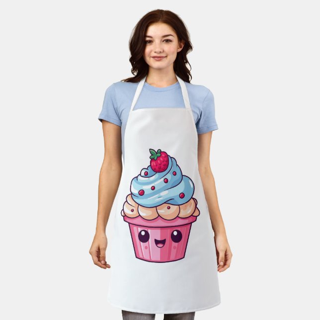 Cute cartoon cupcake happy smile apron (Worn)