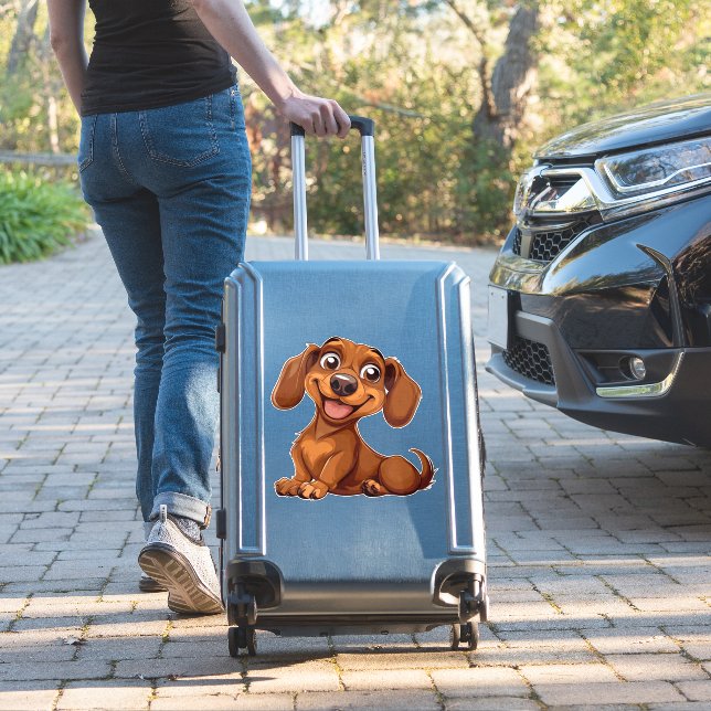 Cute Cartoon Dachshund Dog (Suitcase Insitu)
