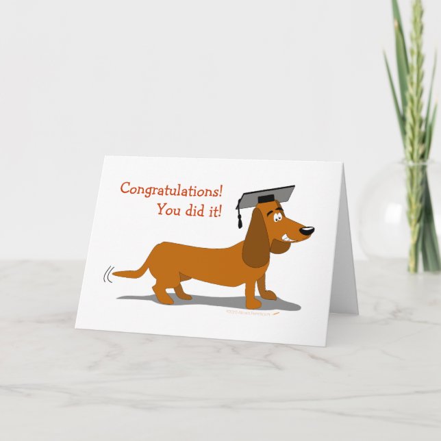 Cute Cartoon Dachshund Dog Graduation Card (Front)