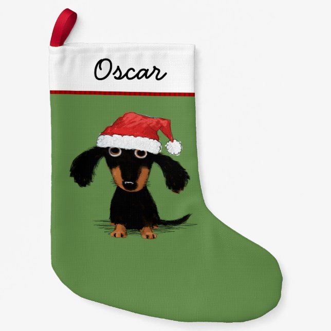 Cute Cartoon Dachshund Funny Wiener Dog Holiday Small Christmas Stocking (Front)