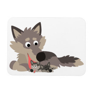 Cute Cartoon Dad Wolf and Pups Flexible Magnet