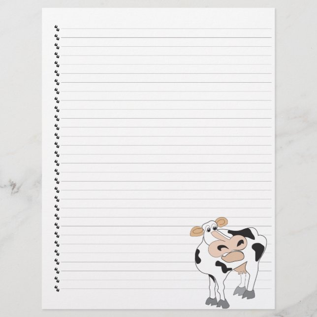 Cute Cartoon Dairy Cow Lined Pet Letterhead (Front)