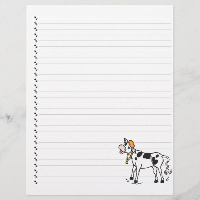 Cute Cartoon Dairy Cow Lined Pet Letterhead (Front)