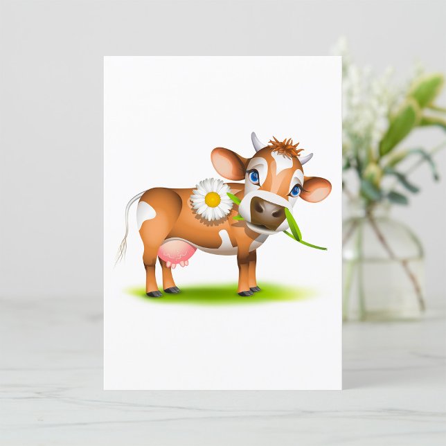 Cute Cartoon Dairy Cow with Flower and Grass  Invitation (Creator Uploaded)