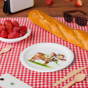 Cute Cartoon Dairy Cow with Flower and Grass  Paper Plate