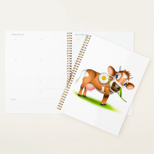 Cute Cartoon Dairy Cow with Flower and Grass  Planner
