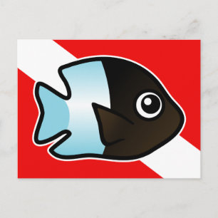 Cute Cartoon Damselfish Dive Flag Postcard