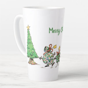 Cute Cartoon Dancing Christmas Presents and Tree Latte Mug