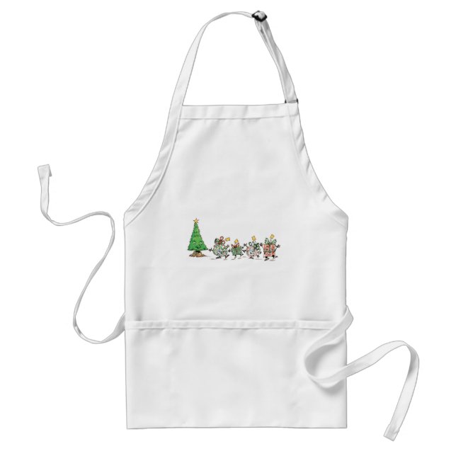Cute Cartoon Dancing Christmas Presents and Tree Standard Apron (Front)