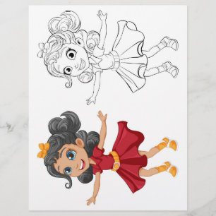 Cute Cartoon dancing girl colouring page