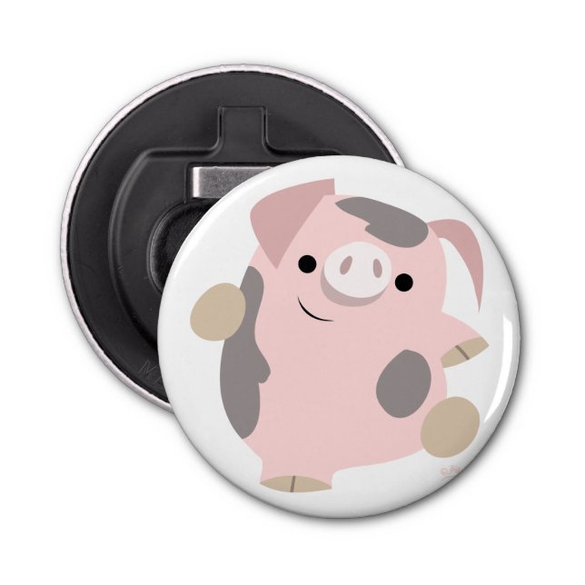Cute Cartoon Dancing Pig Button Bottle Opener (Front)
