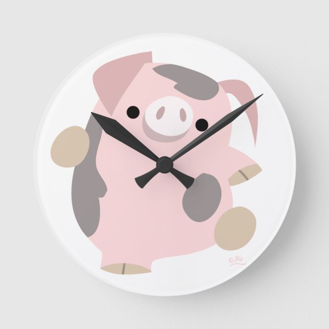 Cute Cartoon Dancing Pig Clock (Front)