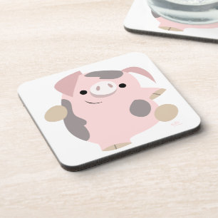 Cute Cartoon Dancing Pig Coasters Set