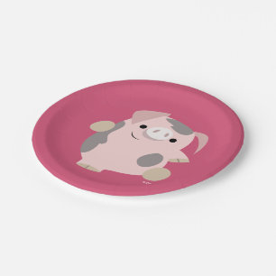 Cute Cartoon Dancing Pig Paper Plates