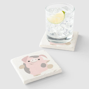 Cute Cartoon Dancing Pig Stone Coaster
