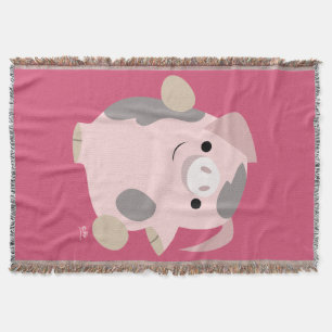 Cute Cartoon Dancing Pig Throw Blanket