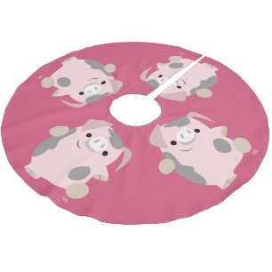 Cute Cartoon Dancing Pig Tree Skirt