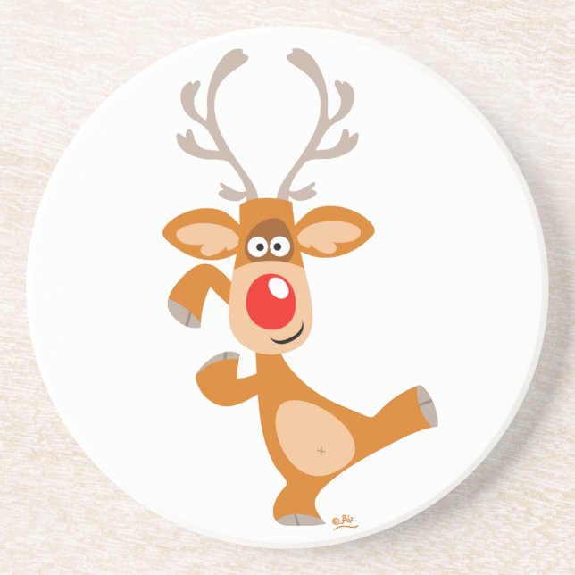 Cute Cartoon Dancing Reindeer Coaster (Front)