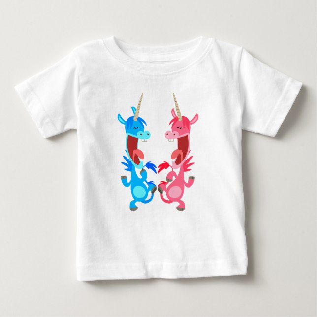 Cute Cartoon Dancing Unicorns Baby T-Shirt (Front)