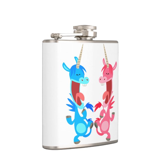 Cute Cartoon Dancing Unicorns Hip Flask (Right)